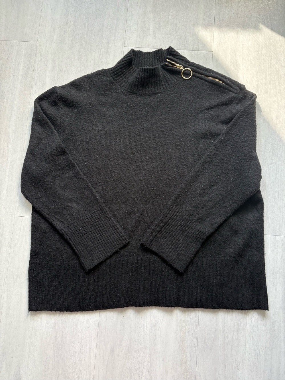INC International Concepts Black Turtleneck Sweater with Gold Ring Zipper
